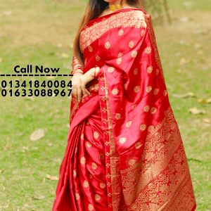রাজকীয় লাল কাতান শাড়ি (ব্লাউজ পিস সহ) (Code-SS018)
