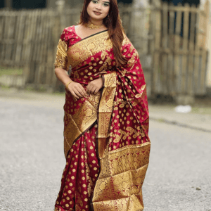 রেড-গোল্ড কাতান (ব্লাউজ পিস সহ)(Code-SS016)