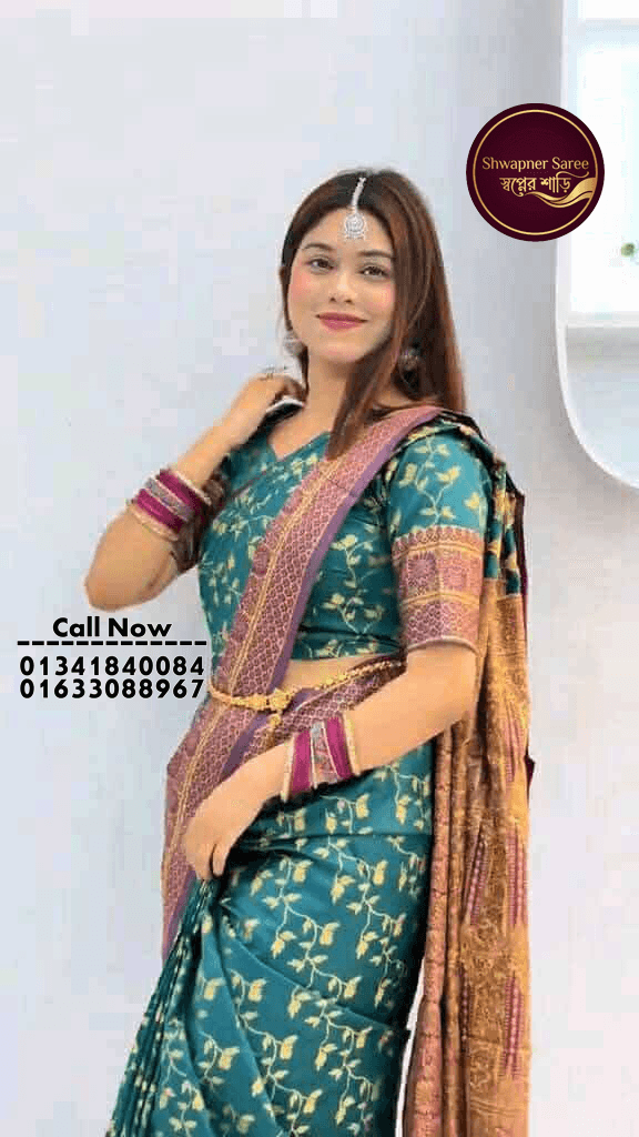 এক্সক্লুসিভ টিয়া-সবুজ কাসমেরী লতা শাড়ি (ব্লাউজ পিস সহ)(Code-SSS27)