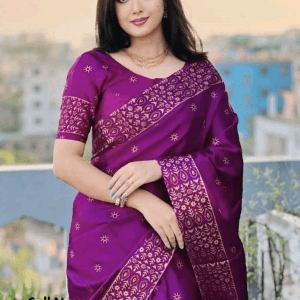 পার্পল প্রিমিয়াম সিল্ক (ব্লাউজ পিস সহ) (Code-SS011)