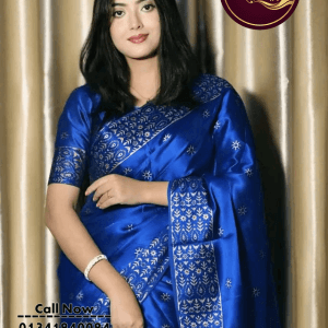 ডিপ ব্লু সফট সিল্ক শাড়ি (ব্লাউজ পিস সহ)(Code-SS010)