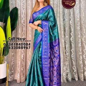 কাঞ্জিভরম ময়ূরকণ্ঠী নীল শাড়ি (ব্লাউজ পিস সহ)(Code-SSS22)