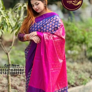 মিডনাইট ব্লু জরি কাঞ্জিভরম শাড়ি(ব্লাউজ পিস সহ)(Code-SS047)