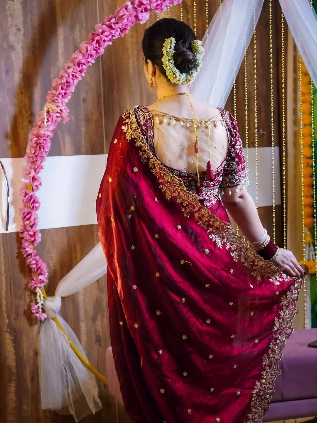 অরিজিনাল জিমিচু সিল্ক শাড়ি(রেডিমেট ব্লাউজ পিস সহ) Code-Sk056 - Image 3