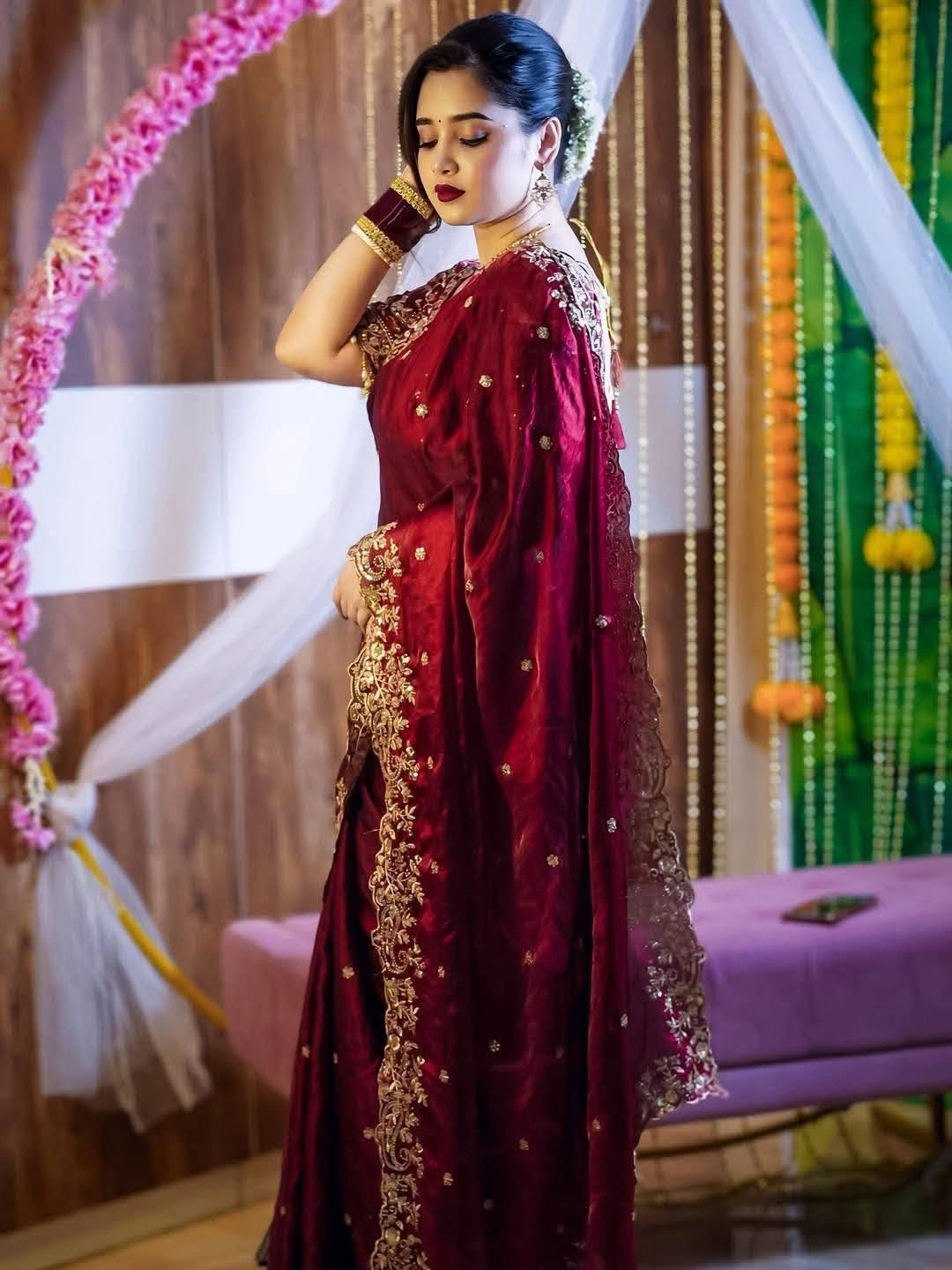 অরিজিনাল জিমিচু সিল্ক শাড়ি(রেডিমেট ব্লাউজ পিস সহ) Code-Sk056 - Image 4