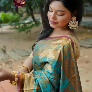 টিল ব্লু গ্ল্যামার কাঞ্জিভরম(ব্লাউজ পিস সহ)(Code-SS053)