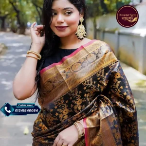 রয়্যাল ব্ল্যাক কাঞ্জিভরম(ব্লাউজ পিস সহ)(Code-SS054)