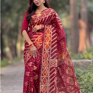 মেরুন গোল্ডেন জামদানি (ব্লাউজ পিস সহ) শাড়ি(Code-SSS060)