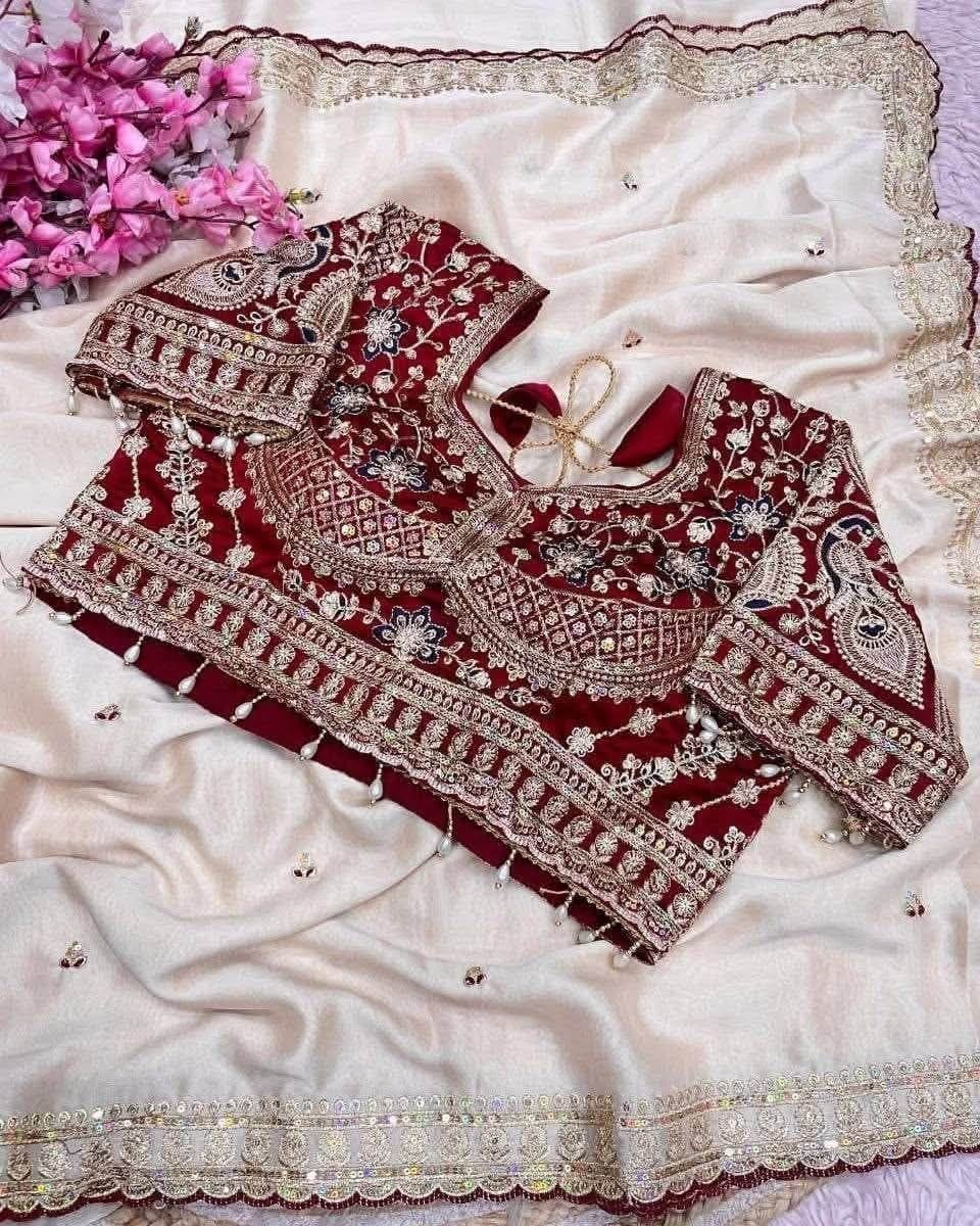 Jimmy Silk With Sequins Embroidery(রেডিমেট ব্লাউজ পিস সহ)Code-Sk077 - Image 4