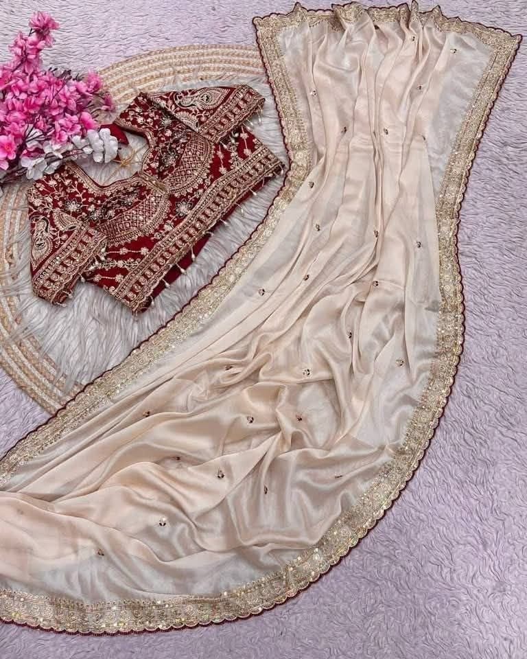 Jimmy Silk With Sequins Embroidery(রেডিমেট ব্লাউজ পিস সহ)Code-Sk077 - Image 2