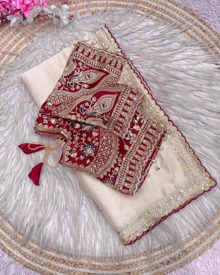 Jimmy Silk With Sequins Embroidery(রেডিমেট ব্লাউজ পিস সহ)Code-Sk077 - Image 5