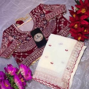 Jimmy Silk With Sequins Embroidery(রেডিমেট ব্লাউজ পিস সহ)Code-Sk077